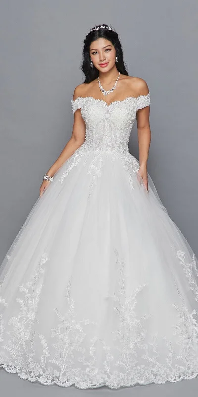 DeKlaire Bridal 420 Off the Shoulder A-Line Wedding Gown Beaded Bridal Gown