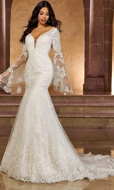 Rachel Allan RB4164 - Illusion Bell Sleeve Bridal Gown Tiered Wedding Dress