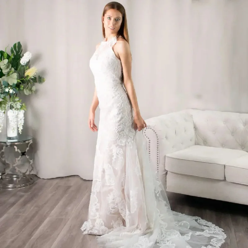 Rosalynn: High Neck Lace Mermaid Gown Simple Wedding Gown