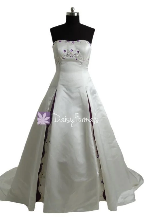 Strapless Embroidery Bridal Satin Wedding Dress Long Satin Bridal Dress (GSM012) Romantic Lace Dress