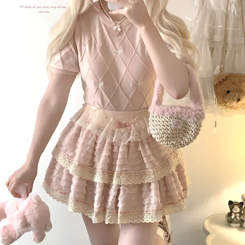 sleepingdoll Cake Layered Lace Retro High Waist Skirt Fall unclassified skirts