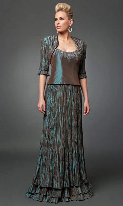 Alexander by Daymor Beaded Crinkled Long Gown with Bolero 213 - 1 pc Maize In Size 8 Available Expensive party dresses