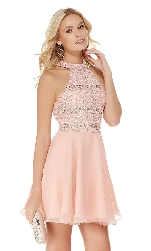 Alyce Paris - Braided Lace Halter A-Line Cocktail Dress 2660 - 2 pc  French Pink In Size 00 and Blue Radiance in size 4 Available Tulle party dresses