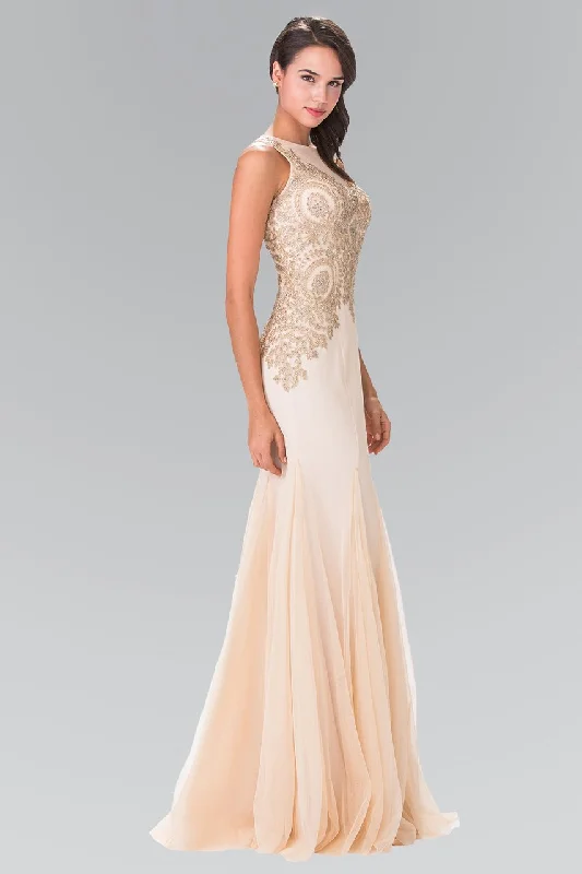 Elizabeth K GL2283 Gold Embroidered Tulle Trumpet Gown - 1 pc Champagne In Size S Available Best party dresses for plus size