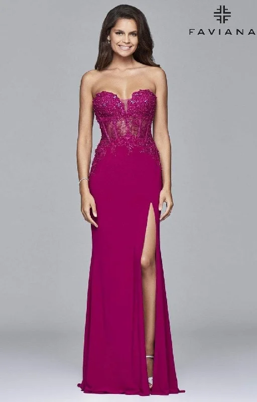 Faviana 9412 Long Jersey Evening Dress With Sequin Bodice -1 pc Berry in Size 14W Available Minimalist party dresses