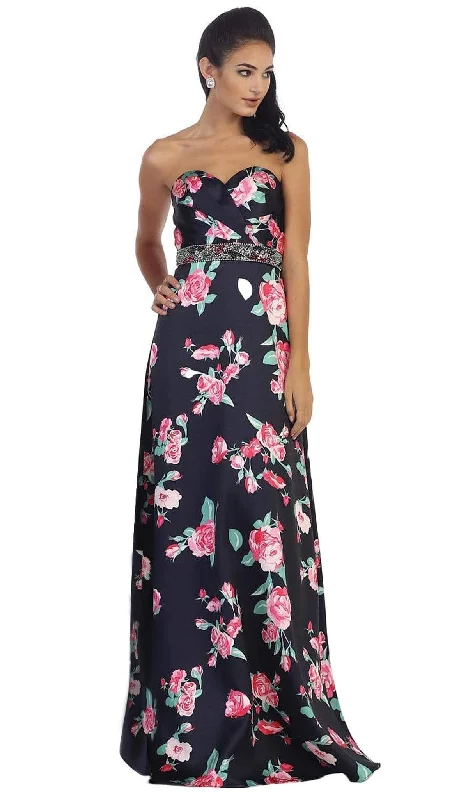 May Queen - Strapless Floral Print Evening Gown MQ1403 Flattering party dresses for all body types