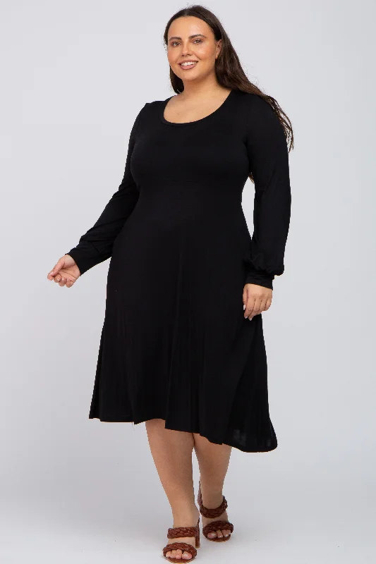 Black Bubble Sleeve Plus Midi Dress Lace midi dresses