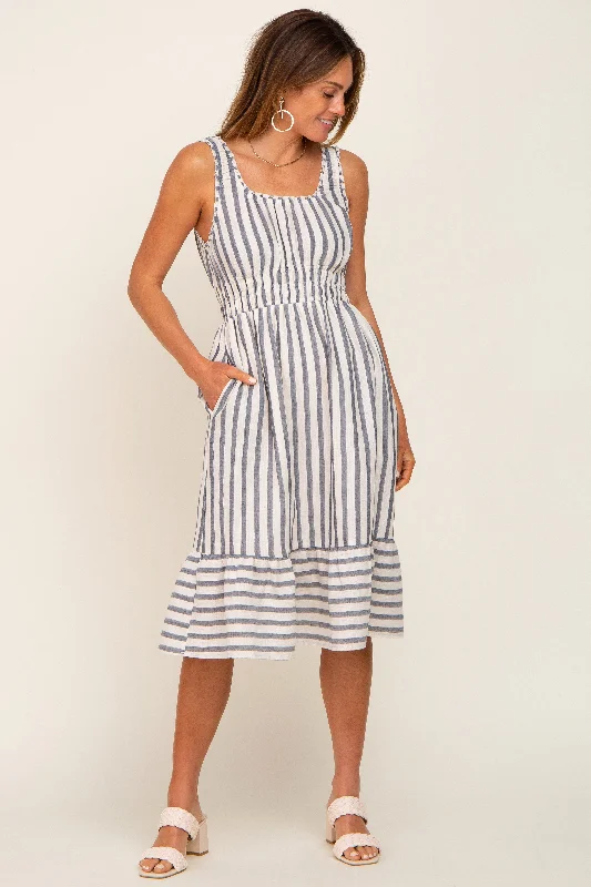 Blue Striped Sleeveless Ruffle Hem Midi Dress Fashion Nova midi dresses