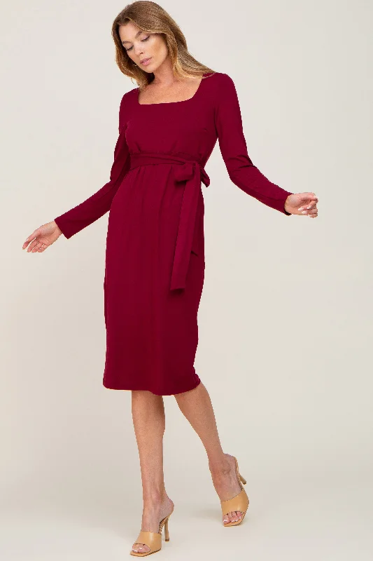 Burgundy Basic Square Neck Midi Dress Best midi dresses for date night