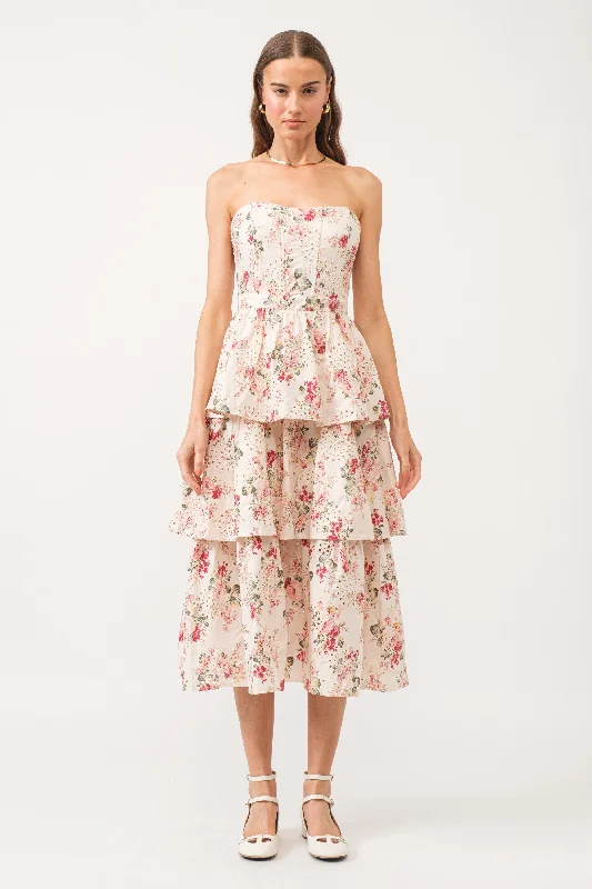 Floral Corset Tiered Midi Dress Women's midi dresses