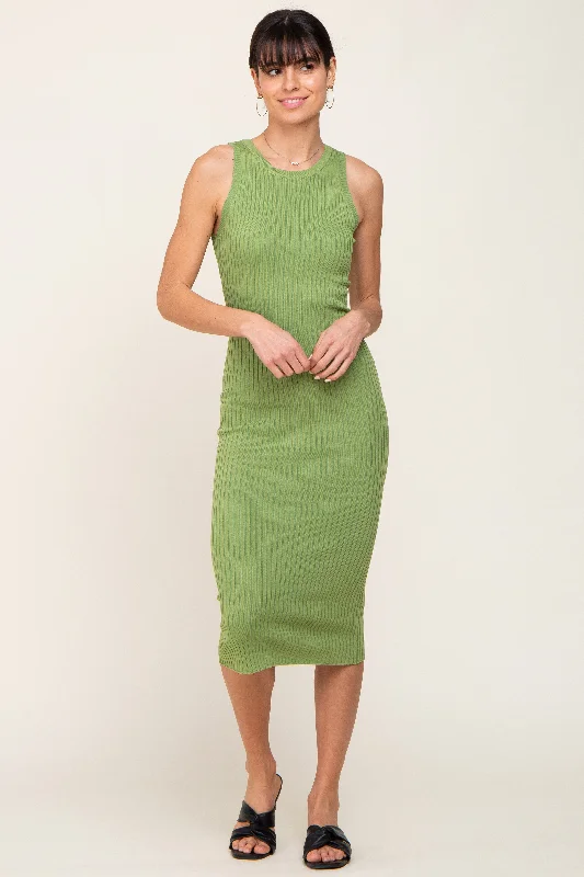 Light Olive Ribbed Racerback Midi Dress H&M midi dresses