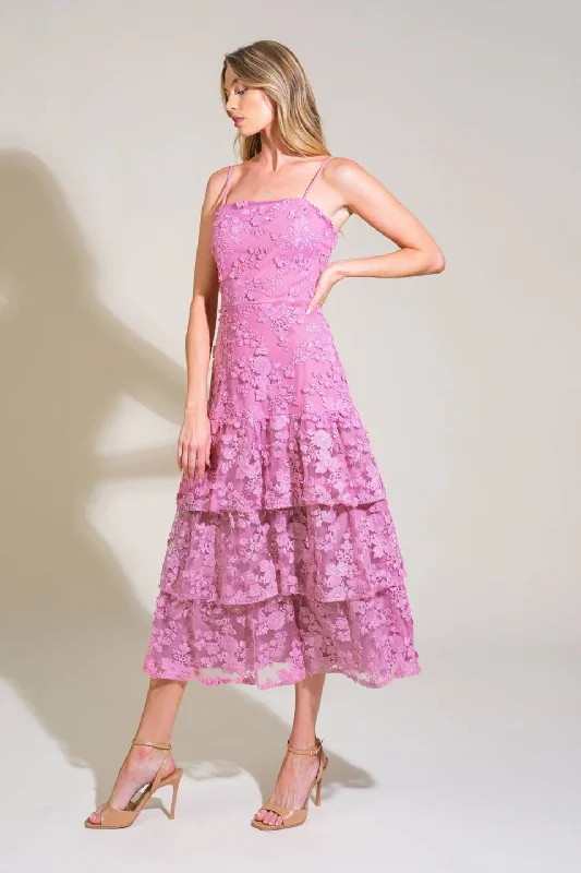 Mauve Floral Lace Accent Midi Dress Luxury midi dresses