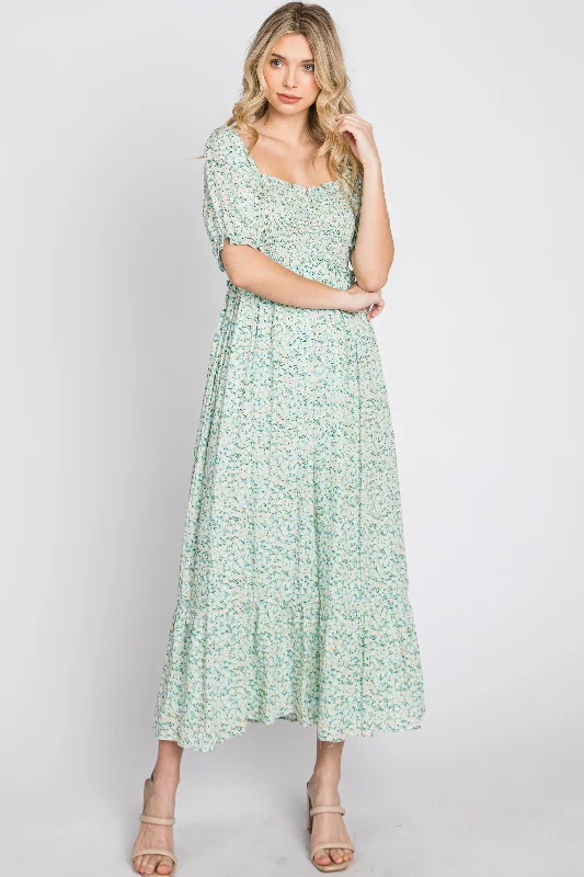 Mint Floral Sweetheart Neck Midi Dress Urban Outfitters midi dresses