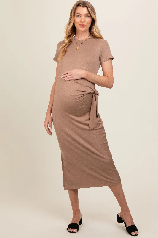 Mocha Side Tie Maternity Midi Dress Best value midi dresses