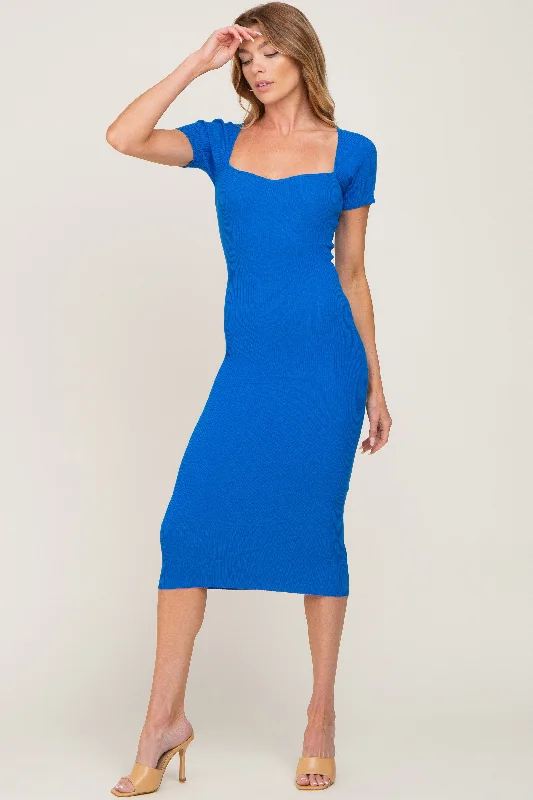 Royal Blue Ribbed Midi Dress Fashion-forward midi dresses