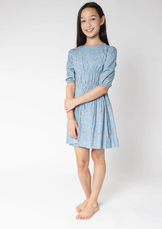 BLUE LINEN FLORAL PRINT DRESS Wrap floral dresses