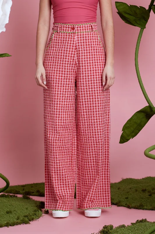 Alice Gingham Wide Leg Trousers - Pink Earthy tone unclassified dresses