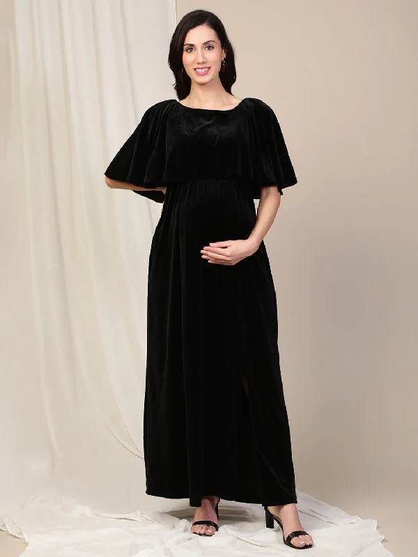 Black Velvet Feeding Dress Ruched unclassified dresses