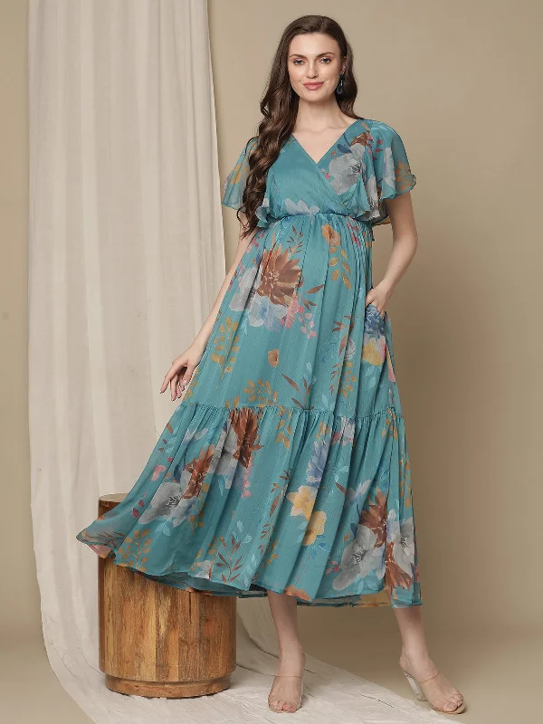 Blue Chiffon Feeding Dress One-shoulder unclassified dresses