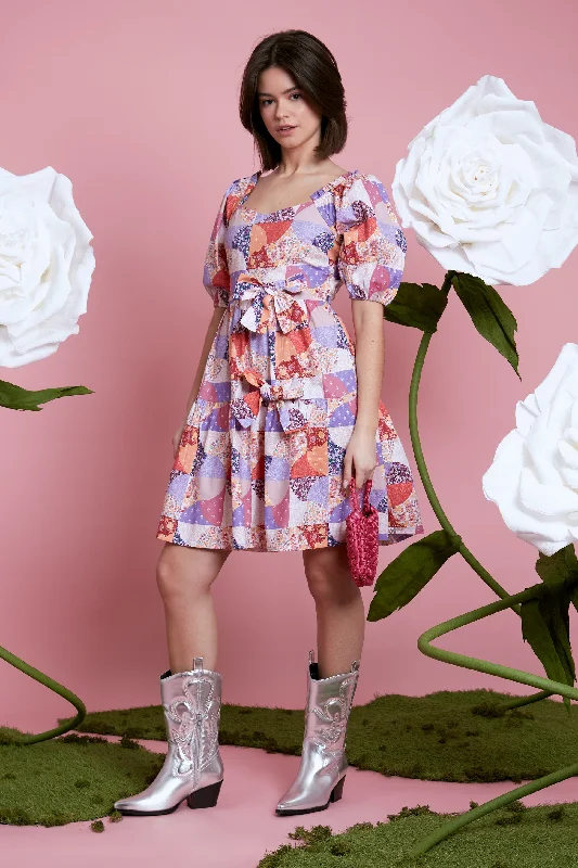 Florence Patchwork Print Dress - Pink Elegant unclassified dresses