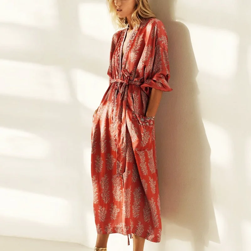 Kimono dress with pockets Metallic unclassified dresses