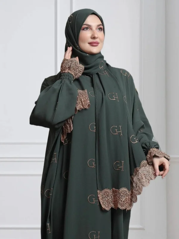 One-Piece Prayer Set Dress & Abaya with attached Hijab - Crepe with GH Embroidery Elegant evening unclassified dresses