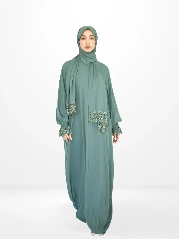 One-Piece Prayer Set Dress & Abaya with attached Hijab - Crepe Mesh unclassified dresses