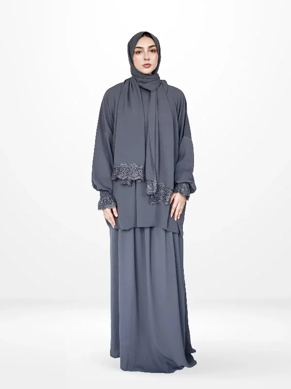 Two-Piece Prayer Set Dress & Abaya with attached Hijab - Crepe Fabric Dark color unclassified dresses