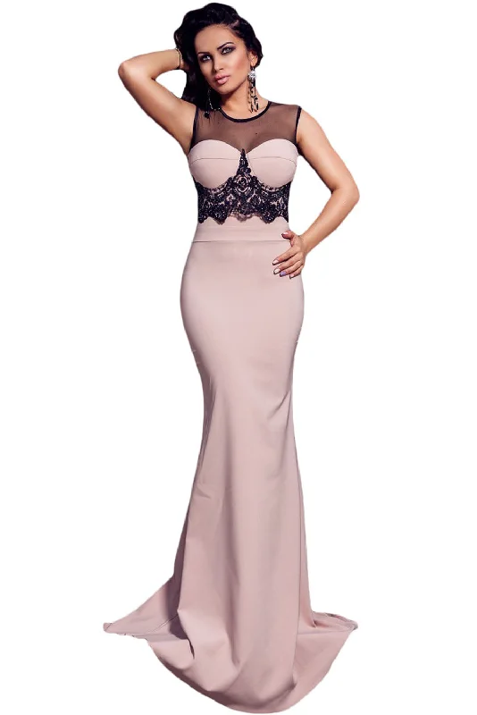 Mesh Splice Beaded Pink Evening Dress Bodycon unclassified dresses