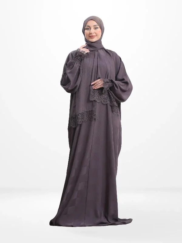 One-Piece Prayer Set Dress & Abaya with attached Hijab - Plaid Patterned Crepe Tulle unclassified dresses