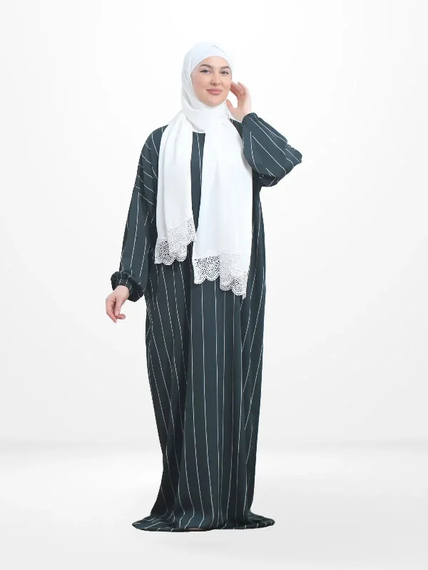 One-Piece Prayer Set Dress & Abaya with attached Hijab - Striped Crepe With White Scarf Polka dot unclassified dresses