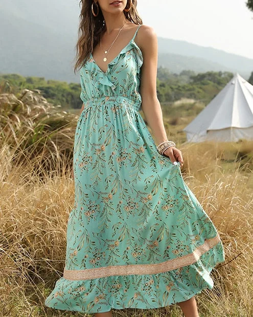 Ruffled Elastic Waist Boho Dress Discounted unclassified dresses