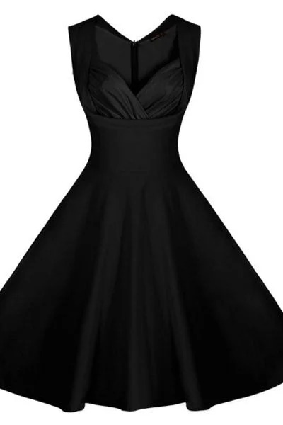 Sexy Black Sweetheart Neck Retro Collared Skater Dress Soft fabric unclassified dresses