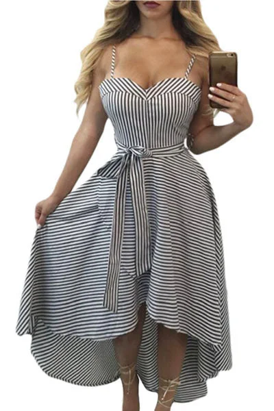 Sexy Black White Pinstripe Print Sweetheart Hi-low Dress Formal unclassified dresses