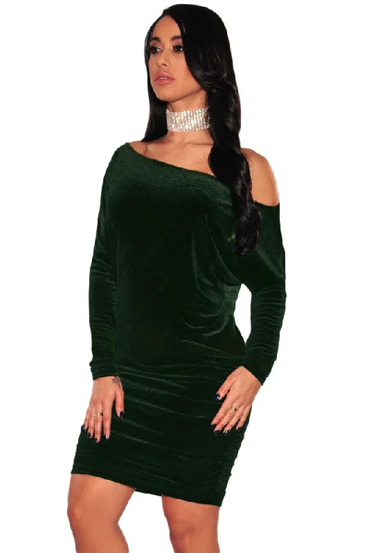 Sexy Green Velvet Off Shoulder Ruched Dress Affordable unclassified dresses