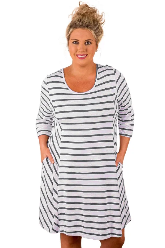 Grey White Stripes Relaxed Curvy Dress Engagement unclassified dresses