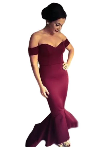 Maroon Off-shoulder Mermaid Jersey Evening Dress Wrap unclassified dresses