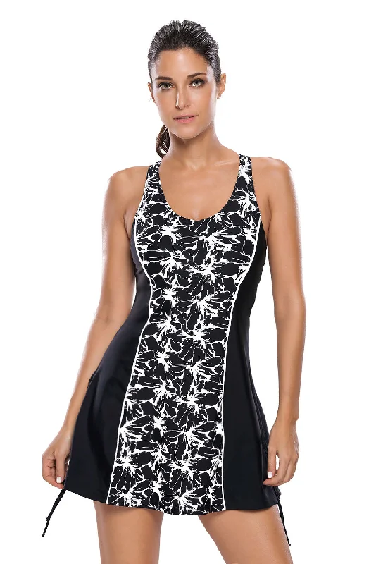 Monochrome Panel Front Black 1pc Swimdress Chic unclassified dresses