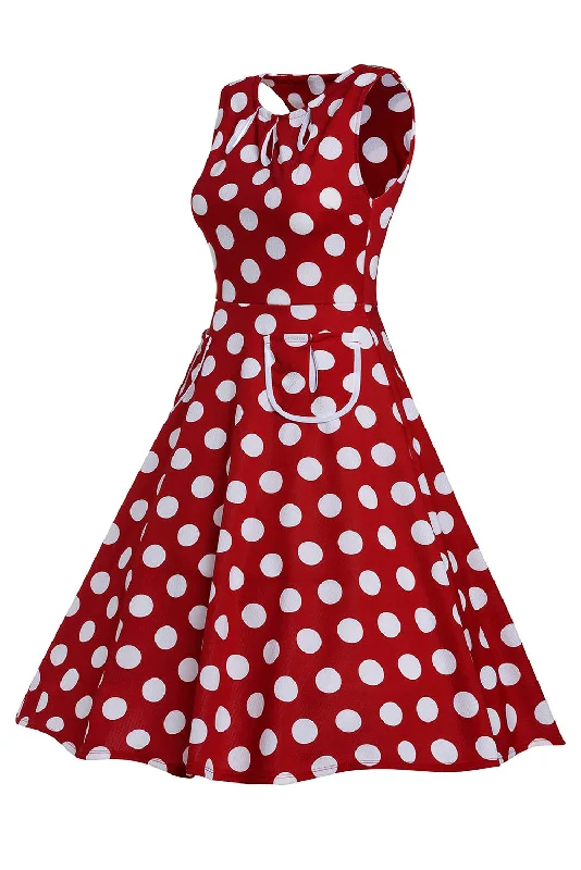 Red Polka Dot Bohemain Print Dress with Keyholes Monochrome unclassified dresses