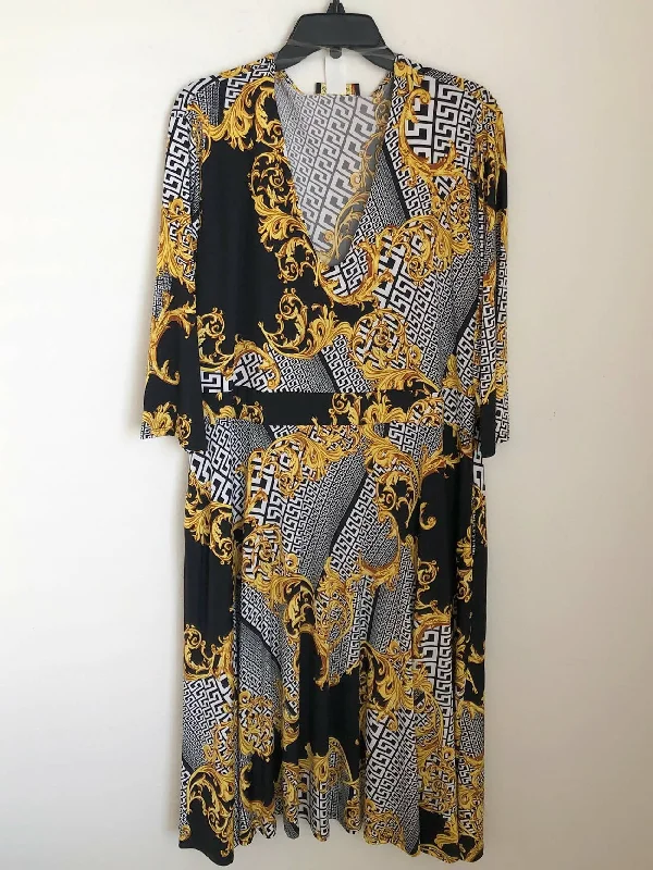 Silky Gold Black pattern deep V dress Bold pattern unclassified dresses