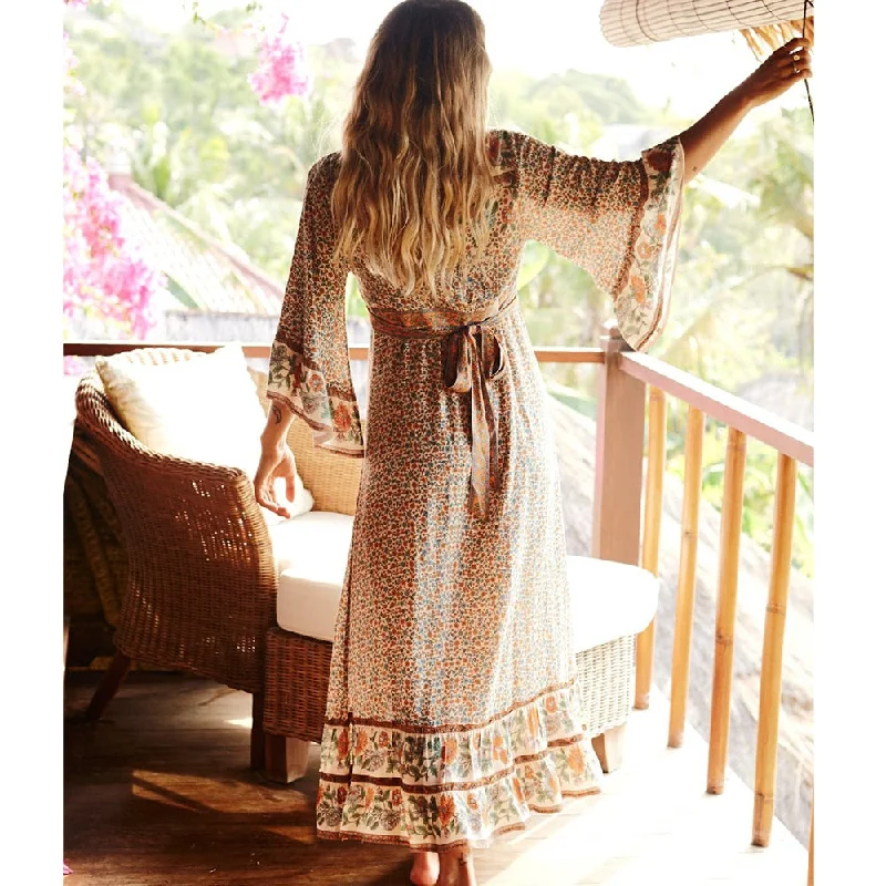 V-Neck Hippie Dress Smocked unclassified dresses