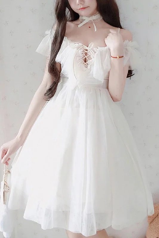 White Boat Neck Sweet Lolita JSK Strapless Dress Flowy unclassified dresses