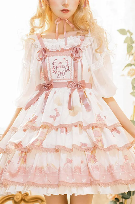 White Candy Bowknot Print Princess Sweet Lolita JSK Dress One-shoulder unclassified dresses