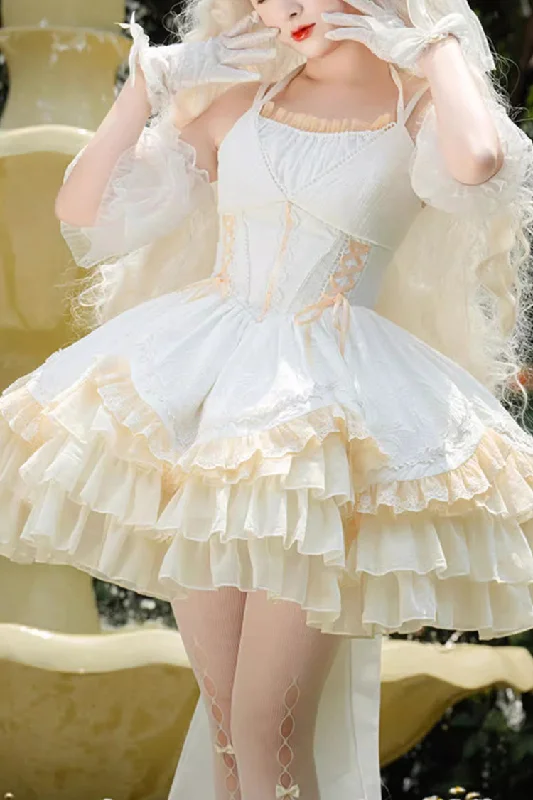 White Gorgeous French Court Ruffle Princess Sweet Lolita Tiered Dress Trendy unclassified dresses