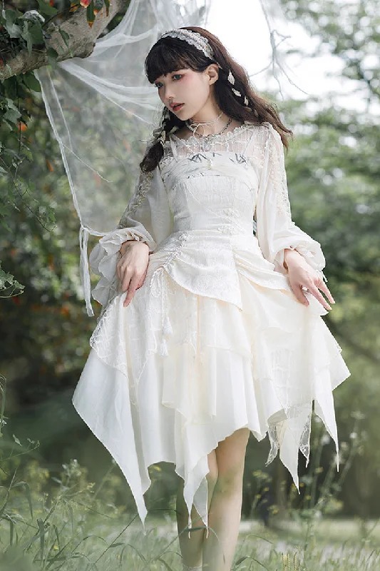 White Multi-layer Bowknot Sweet Elegant Princess Irregular Lolita Dress Lounge unclassified dresses