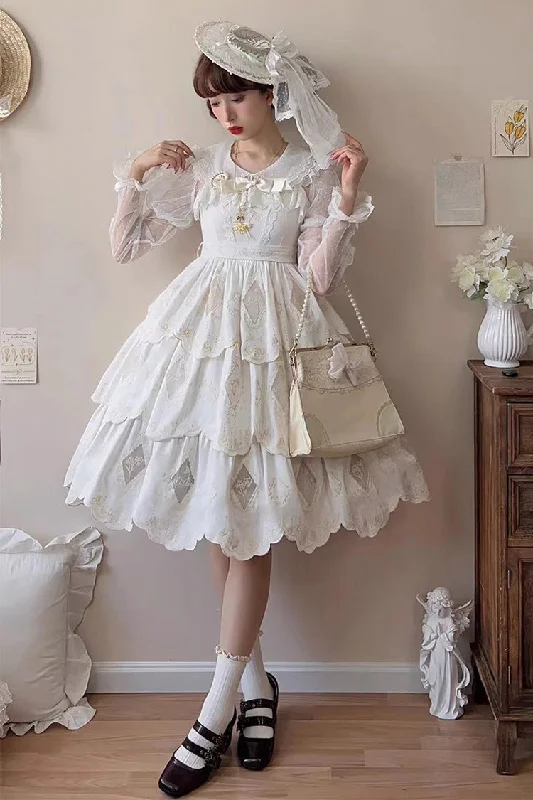 White Multi-layer Hollow Embroidery Sweet Lolita Jsk Dress Holiday unclassified dresses