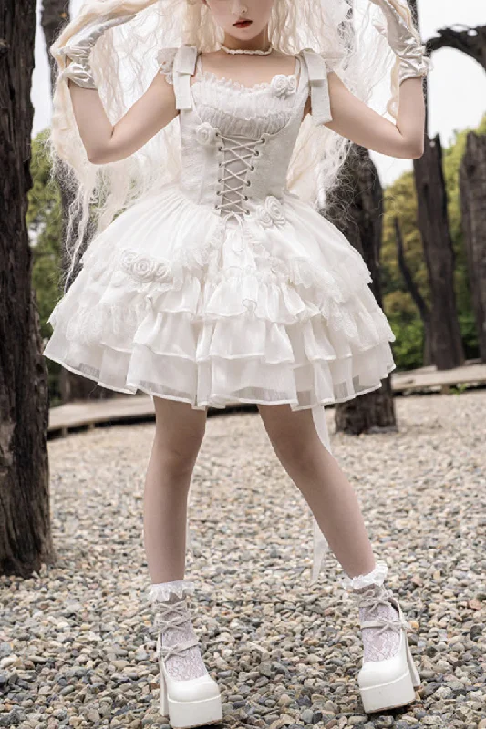 White Rose Multi-layer Gothic Lolita Jsk Dress Short unclassified dresses