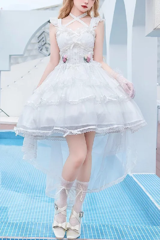 White Sleeveless Multi-layer Hanayome Sweet Lolita Jsk Dress Tiered unclassified dresses