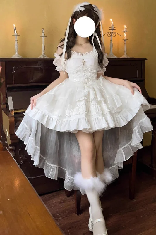 White Sleeveless Multi-layer Ruffle Bowknot Sweet Lolita Jsk Dress Plus size unclassified dresses