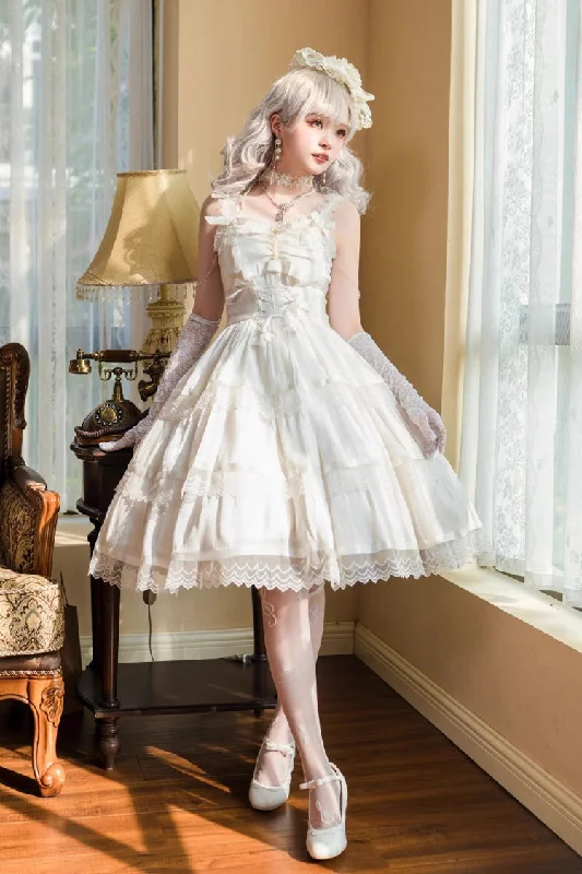 White Sleeveless Multi-layer Ruffle Bowknot Sweet Princess Lolita Jsk Dress Ruffled unclassified dresses